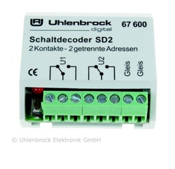 Picture of Uhlenbrock 67600 SD2 Schaltdecoder 2 Kontakte 2 getrennte Adressen frei einstellbar | Digitaldecoder Spur H0