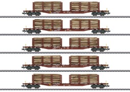 Show details for Märklin 47154 H0 Rungenwagen-Set Holztransport DB Picture of Märklin 47154 H0 Rungenwagen-Set Holztransport DB