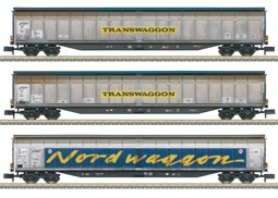 Show details for Trix 18297 N Schiebewandwagen-Set Transwaggon gealtert Picture of Trix 18297 N Schiebewandwagen-Set Transwaggon gealtert
