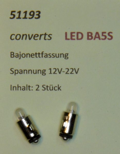 Bild von converts 51193 2 Stück LED BA5S warmweiß | Modelleisenbahn LEDs