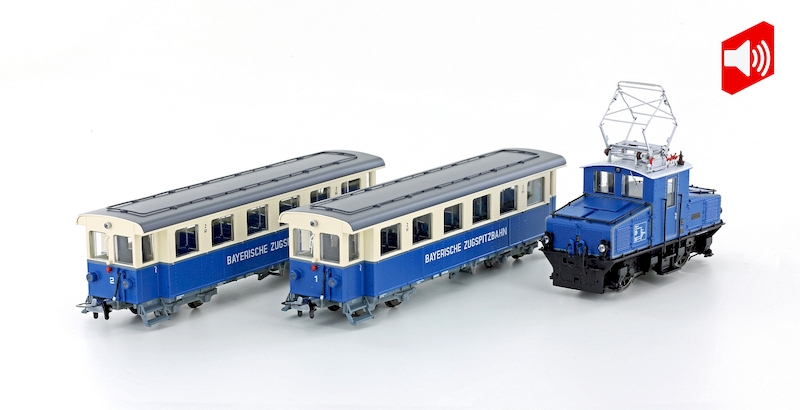 Bild von Lemke H43104S Hobbytrain H0 Zugspitzbahn Tal-Lok mit 2 Personenwagen, Ep.V, H0 digital mit Sound | Zugpackungen Spur H0 digital