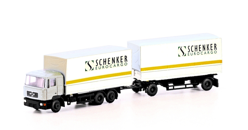 Bild von Lemke LC4633 Minis N MAN F90, 3-achs Wechselpritschen-Hängerzug Schenker Cargo | Modellautos 1:160 Spur N
