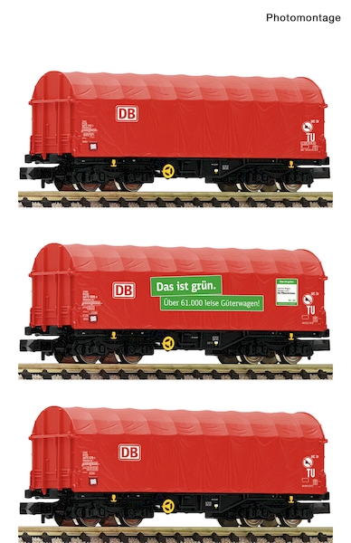 Bild von Fleischmann 6660014 N 3-teiliges Set Schiebeplanenwagen Das ist grün | Güterwagen Spur N
