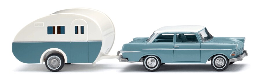Bild von Wiking 008193 H0 Opel Rekord 60 mit Reiseanhänger | Modellautos 1:87 Spur H0