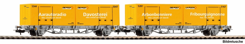 Picture of Piko 27748 H0 2er Set Containertragwagen 2x 20´´ WP Post-Container CH-AAE VI