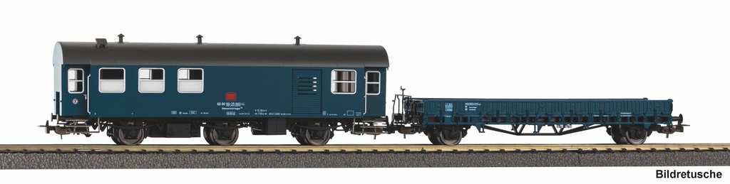 Picture of Piko 28334 H0 2er Set Umbauwagen blau, roter Keks Werkstatt mit Flachwagen Ks DB IV