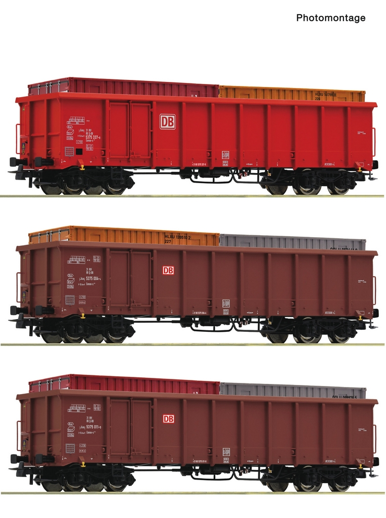 Roco 6600291 H0 3-teiliges Set Offene Güterwagen DB-AG