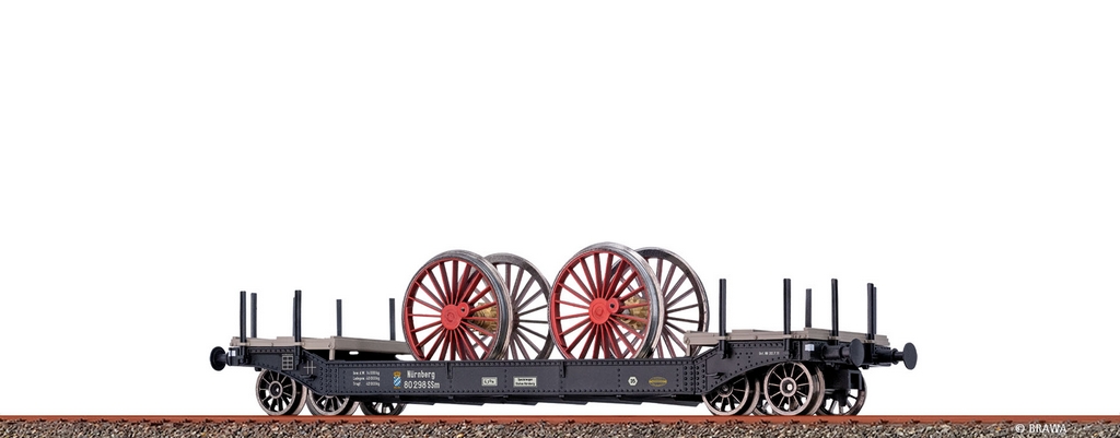 Brawa 47918 H0 Tiefladewagen SSm K.Bay.Sts.B., mit Ladegut S2/6 Radsätzen I