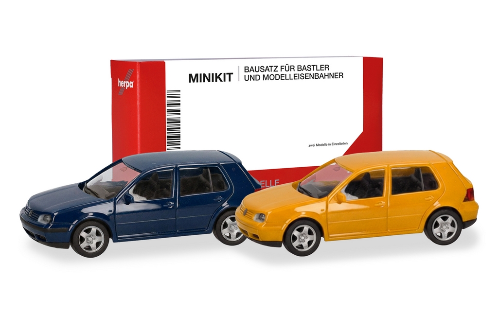 Herpa 013956-002 H0 MiniKit VW Golf IV 5-türig, gelb und blau