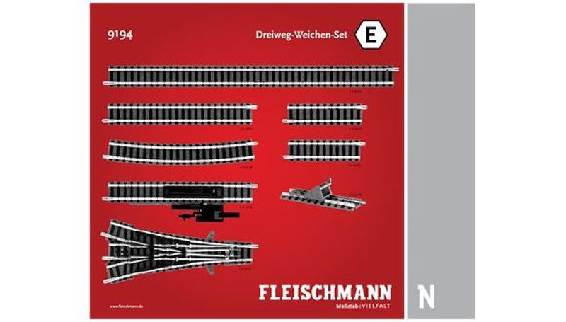 Bild von Fleischmann 9194 3-WEG-WEICHEN SET | Gleise Spur N